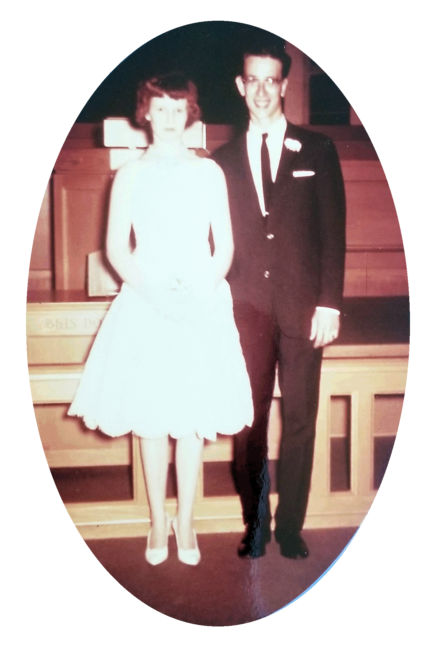 Carol and Chuck standing together on their wedding day